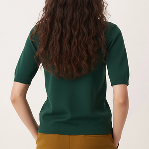 เสื้อผู้หญิงสั่งตัดพิเศษสุดหรูสำหรับฤดูร้อน สวมใส่สบาย ผ้าฝ้าย 100% ตกแต่งด้วยลายปัก เป็นมิตรกับสิ่งแวดล้อม ระบายอากาศได้ดี สีเขียวล้วน สไตล์สตรีทแวร์ - Product Image 2