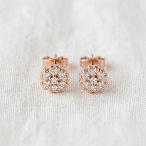 Pendientes de Oro Rosa con Diseño Floral, Aretes Redondos con Diamantes Brillantes en Forma de Flor para Mujer, Uso Diario - Product Image 2