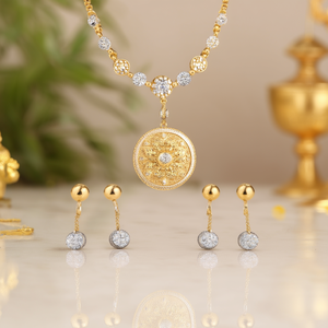 Fashion Jewelry Set 1 Gram Round Pendant Chain with Earrings - Product Image 2