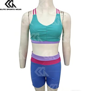Ropa Deportiva con Bloques de Color para Equipos de Baile, Múltiples Colores, Sujetador Deportivo, Pantalones Cortos Deportivos de Cintura Alta - Product Image 2