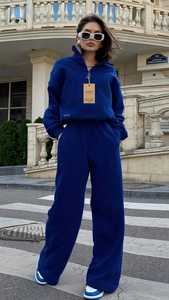 Ensemble de survêtement décontracté pour femme, bleu, à manches longues, col roulé léger à demi-zip, coupe ample, imprimé, avec pantalon de jogging à poches latérales et taille élastique - Product Image 4