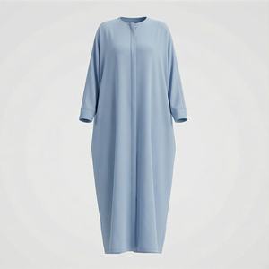 Venta al por mayor: Abaya ligera con cuello en V, elegante y modesta, con mangas de murciélago, de satén brillante y reluciente, vestido musulmán para mujer, ropa de moda islámica al por mayor. - Product Image 1