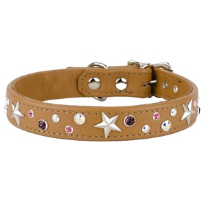 Premium Quality Handmade Genuine Leather <b>Dog</b> <b>Collar</b> With 3 Colored Crystals Combo Studs & Conchos Work Manufacturer & Supplier - Product Image 2
