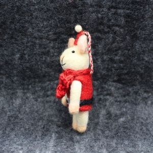 Cute Knitted Mouse Christmas Decoration in <b>Red</b> Santa Hat and Scarf Handmade <b>Ornament</b> - Product Image 3