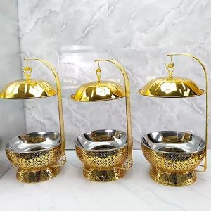 Antique Finish Brass Catering Chafer with Raised Stand Base and Lid Top, Premium Buffet Heating Dish for Wedding & Banquet Setup - Product Image 1