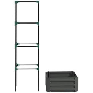 Fioriera Grigia Zincata 61x61x30 cm con Supporto in Rattan, Elegante Recinzione e Traliccio - Product Image 3