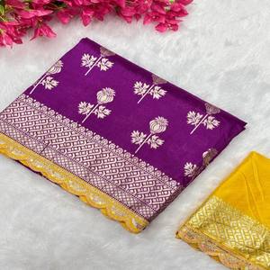 ผ้าไหมโดลาพรีเมียม VASTRA COTTAGE พร้อมงานปักดิ้นแบบดั้งเดิม ย้อมสีด้วยมือ และขอบปักลายสแกลลอป - Product Image 3