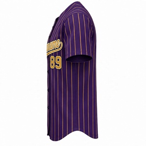 Maillot de baseball violet foncé personnalisé, rayures dorées, nom et numéro d'équipe personnalisés, maillot streetwear pour hommes en polyester de qualité supérieure brodé - Product Image 3
