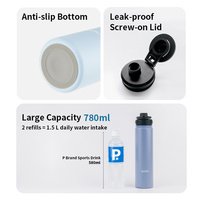MARU MRTC-780 Bouteille isotherme portable 26oz en acier inoxydable 316/201 à double paroi avec poignée, design nordique, couvercle anti-fuite et paille