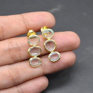 Pendientes colgantes de topacio azul natural hechos a mano, piedra de nacimiento de diciembre, con baño de oro vermeil, nuevo diseño, joyería en venta. - Product Image 1