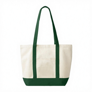 Bolsa de Mano de Algodón Tejido Liso, Estilo Ecológico, con Ribete Azul Marino, Bolsa de Lona - Product Image 5