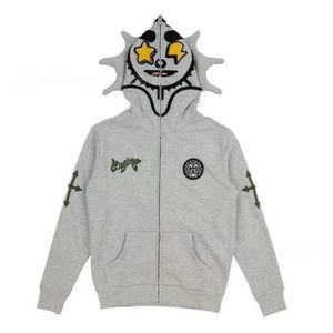 เสื้อสเวตเตอร์มีฮู้ดสีดำพร้อมซิปพิมพ์ลายการ์ตูนลายดวงตารูปดาวสตรีทแวร์ผู้ชายทรงพอดีตัวผ้าฝ้ายถักสำหรับฤดูใบไม้ร่วง - Product Image 3