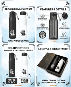 Bouteille d'eau imprimée Radha Krishna, bouteille d'eau en métal personnalisée avec impression de couple - Cadeau de bureau élégant - Product Image 3