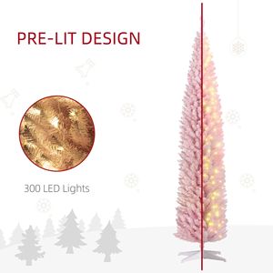Albero di Natale Artificiale Sottile Pre-Illuminato da 2,4 m con Rami Realistici e Luci LED Rosa per Decorazioni Natalizie - Product Image 5