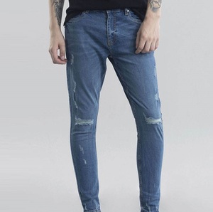 กางเกงยีนส์ผู้ชายขายส่ง MOQ ต่ำ กางเกงยีนส์สีน้ำเงิน กางเกงขาดทรงสลิมฟิต กางเกงเดนิมทรงดินสอ กางเกงยีนส์ลำลองสำหรับผู้ชาย - Product Image 2