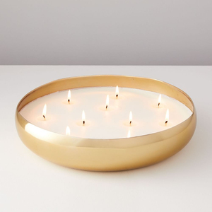Bougeoir flottant en laiton doré avec 8 bougies chauffe-plat pour la décoration intérieure, les fêtes et les événements festifs, pot à bougie métallique - Product Image 1
