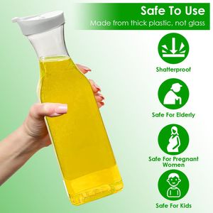 4 Pack 50 oz Water Carafes with Flip Top Lids Square <b>Plastic</b> Clear Pitchers for Juice Iced Tea Fridge Storage <b>Drinkware</b> - Product Image 3