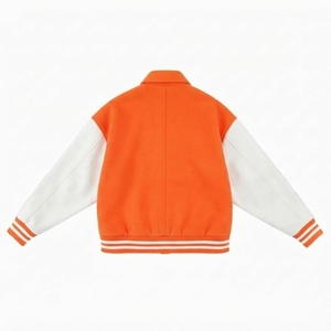 Veste universitaire unisexe orange avec manches blanches, col rabattu, style preppy, coupe classique, pour l'automne - Product Image 2