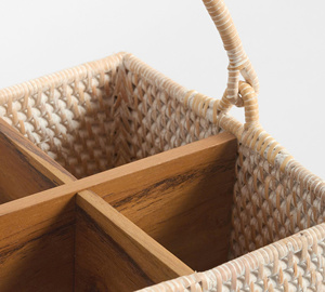 Minimal Rattan Utensil <b>Box</b> Functional <b>Storage</b> <b>Box</b> For Kitchen <b>Tools</b> And Tabletop Organization Wicker Utensil Caddy - Product Image 6