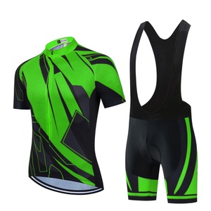 Ensemble de maillot de cyclisme vert et noir à manches courtes, vêtements de vélo respirants avec design en maille, tenue de cyclisme pour hommes - Product Image 1