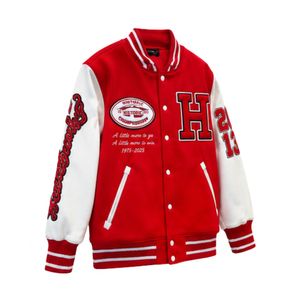 Veste universitaire pour homme grande taille de haute qualité, corps en laine rouge, manches en cuir blanc, respirante, coupe oversize, style streetwear - Product Image 4