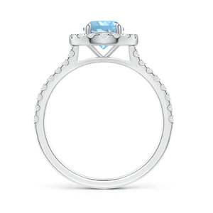 Bague halo aquamarine flottante avec accents de diamants, bijoux fins faits à la main, personnalisés, pour mariage et fiançailles, or massif 14 carats - Product Image 3
