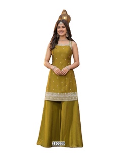 Mustard Regal Embroidery <b>Women's</b> Traditional Floor-Length Quick Dry Wedding & Party <b>Kurta</b> - Product Image 1