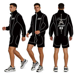 Men's Breathable Hooded Tracksuit Set Full Sleeve Jacket Shorts Solid Color Sporty Design Spring Eco-Friendly Lightweight - Product Image 2