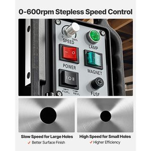 Trapano Magnetico da 1550 W con Diametro di Foratura di 2,4 Pollici, 2922 Lbf di Potenza, Cono Morse, Velocità Regolabile 0-600 RPM per Varie Applicazioni - Product Image 5