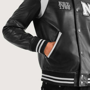 เสื้อแจ็คเก็ตหนังสีดำ Furat Leathers Liberte New York รุ่น Varsity ระบายอากาศได้ดี กันลม คอตั้ง ปักลายได้ตามต้องการ - Product Image 3