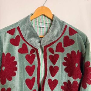 Veste matelassée en velours pour femme avec appliques florales, col mandarin, manches longues, doublure en coton, pour l'hiver et l'automne - Product Image 6