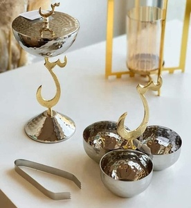 Bol à noix en argent martelé et or durable, calligraphie islamique moderne, brûleur à bakhoor assorti, bois de santal, cadeau de mariage, cadeau de pendaison de crémaillère - Product Image 4
