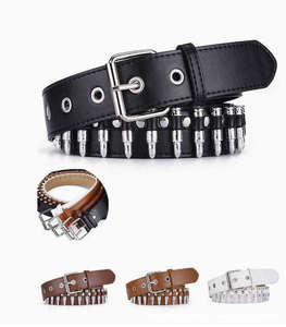 Hot Selling Fashion Y2k Trendy Bullet <b>Head</b> Men's Wide Pu Leather Belt Punk <b>Style</b> Women's Personalized Studded Belt - Product Image 4
