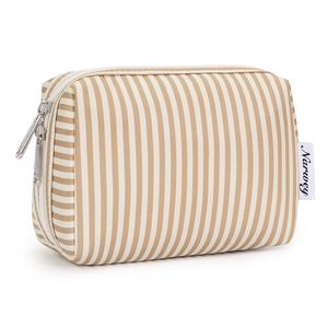 Graziosa Pochette a Righe con Cerniera per Donna, Borsa da Viaggio per Trucchi con Scomparti, Pratica Borsa Cosmetica da Borsa - Product Image 1