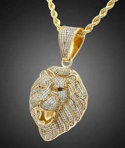 Pendentif Hip Hop Tête de Lion Moissanite Iced Out avec Chaîne Cordon en Or 10K 14K ou Argent – Collier Statement Tête d'Animal de Luxe - Product Image 2