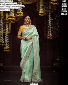 Sari Tradicional de Seda Kanjivaram Color Muse para Mujer - Absorbe la Humedad y Evita Arrugas, Ideal para Bodas en Todas las Estaciones - Product Image 3