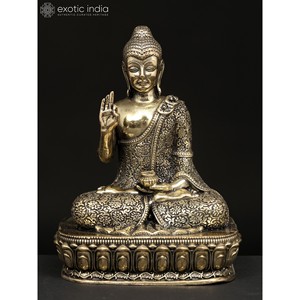 4 Inches Small Superfine Brass <b>Statue</b> of Lord Buddha Seated in Vitark Mudra Elegant Sculpture for Home Decor and Temple - Product Image 5