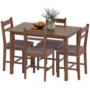 5-Piece Light <b>Brown</b> Farmhouse Dining Room Set Solid Wood 4-Seater <b>Table</b> with Upholstered Chairs - Product Image 1