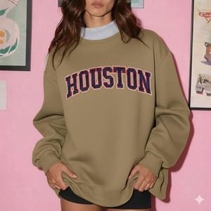 Sweat-shirt marron oversize pour femme, col rond, broderie vintage, épaules tombantes, pull à col montant - Product Image 6