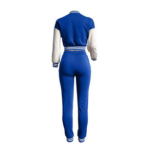 Women's Casual Solid Blue White Two Piece 2-Piece <b>Set</b> with Sweatshirt & Joggers Loose Fit Eco-Friendly - Product Image 3