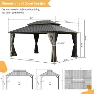 Gazebo in Alluminio 10 X 14 con Tetto Doppio in Acciaio Zincato e Rete Protettiva, Pergola Permanente - Product Image 6