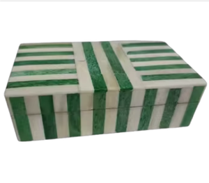 Caja Decorativa de Lujo Hecha a Mano con Incrustaciones de Hueso Verde y Blanco, Elegante Organizador Rectangular Moderno para Joyas y Recuerdos - Product Image 6