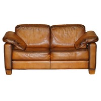 2-Sitzer Sofa Klassisches Braunes Echtleder Chesterfield Flügelsofa mit Tief Geknöpfter Rückenlehne, Abgerundeten Armlehnen und Massivholzbeinen