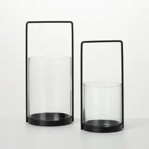 Lanterne en métal doré avec cylindre en verre résistant à la chaleur, décoration d'intérieur, porte-bougie en métal et verre - Product Image 3