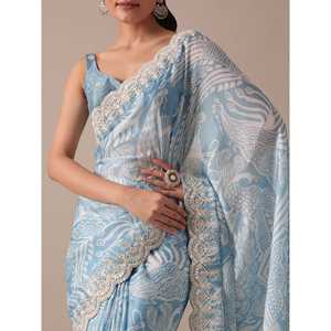 Sari pour femmes à porter en soirée, imprimé numérique avec broderie et travail de codding - Product Image 6