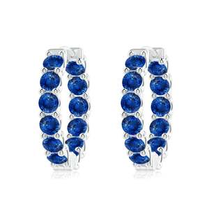 Pendientes de Aro Huggie de Lujo con Zafiro Azul Redondo en Oro Blanco de 14K |   Joyería Fina Personalizada OEM ODM, Regalos de Joyería de Oro Premium - Product Image 1