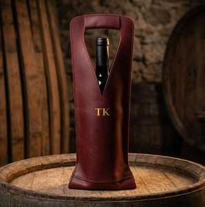 Wholesale Genuine Leather Wine <b>Holder</b> Custom Debossed Logo Single Bottle <b>Carrier</b> <b>Bag</b> Premium Wine Tote LEB-0056B - Product Image 2