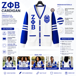 เสื้อคาร์ดิแกนผู้หญิงปักลายอะคริลิคติดกระดุม Zeta Phi Beta รุ่นวินเทอร์ |   เสื้อสเวตเตอร์สไตล์วินเทจแบบกำหนดเองของ ZOB Sorority - Product Image 5
