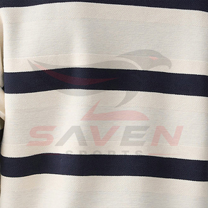 Sweat-shirt rayé pour homme en gros, col rond, épaules tombantes, rayures horizontales blanc cassé et bleu marine, personnalisable, pour tenue décontractée - Product Image 6