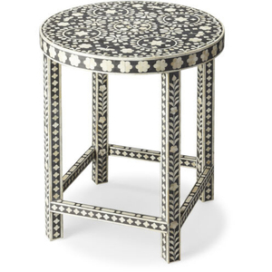 Table d'appoint en bois massif avec incrustations de os, style design industriel moderne, pour extérieur, salle à manger, salon, salle de bain, appartement - Inde - Product Image 3